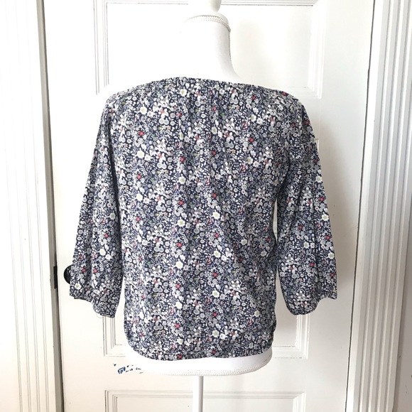 J Crew Liberty Junes Meadow Peasant Top Blue Floral Cotton Oversize - Picture 4 of 5